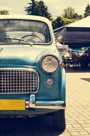 Headlights of an old vintage car. Toned. Close-up.の写真素材