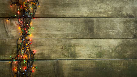 Glowing Christmas tree garland with copy space. Top viewの写真素材