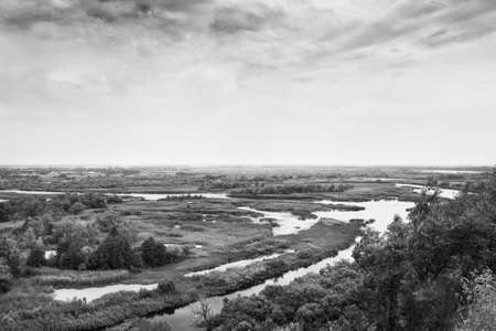 Beautiful view from the mountain to the river. Travels. Tourism. Recreation.BWの写真素材