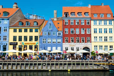 Copenhagen, Denmark - July 13, 2018. Streets of Copenhagen. Beautiful colorful houses on the canal. Nyhaven. City landscape. Architecture Travelsのeditorial素材
