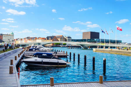 Copenhagen, Denmark - July 9, 2018. Beautiful yachts and ships on the canal. Water transport. Architecture. City landscape travelsのeditorial素材