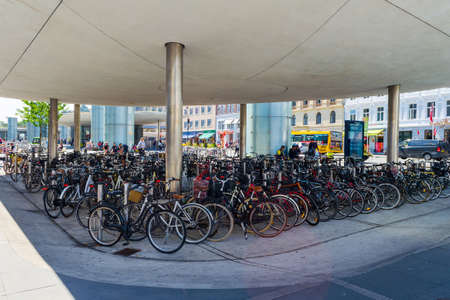 Copenhagen, Denmark - July 11, 2018. Many bicycles are parked. Bicycle, the main transport in Copenhagen. Transpot travelのeditorial素材