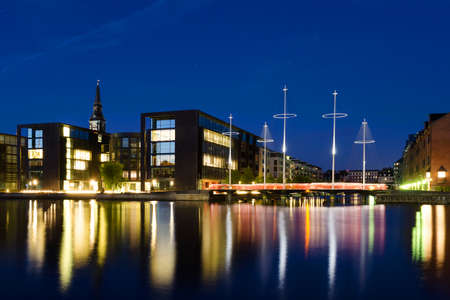 Beautiful night view of the architecture of Copenhagen. City landscape. Travels.の写真素材