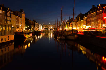 Copenhagen. Denmark. July 15, 2018. Beautiful night view of the architecture of New Haven. City landscape. Travelsのeditorial素材