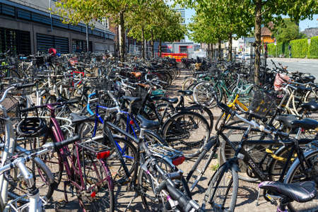 Copenhagen, Denmark - July 16, 2018. Many bicycles are parked. Bicycle, the main transport in Copenhagen. Transpot travelのeditorial素材