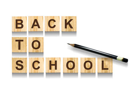 Back to school. An inscription from the alphabet on cubes. White background. Isolated. Concept of education.の写真素材
