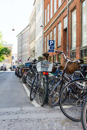 Copenhagen, Denmark - July 7, 2018. Many bicycles are in the parking lot. Streets of Copenhagen. Vehicle. Travels Tourismのeditorial素材
