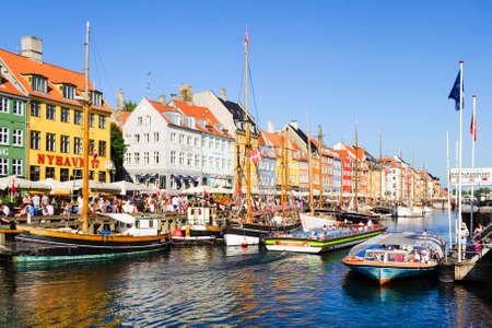 Copenhagen, Denmark - July 7, 2018. Streets of Copenhagen. Beautiful colorful houses on the canal. Nyhaven. City landscape. Architecture Travelsのeditorial素材