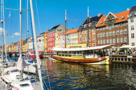 Copenhagen, Denmark - July 13, 2018. Streets of Copenhagen. Beautiful colorful houses on the canal. Nyhaven. City landscape. Architecture Travelsのeditorial素材