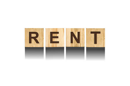 Rent, inscription from the alphabet on wooden cubes on a white background. Isolated.の写真素材