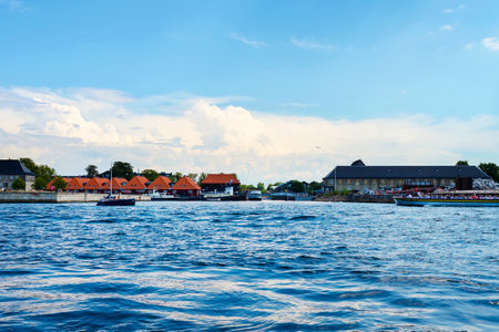 Copenhagen, Denmark - July 13, 2018. Beautiful architecture of Copenhagen on the bank of the canal. Architecture. City landscape. Travels.のeditorial素材