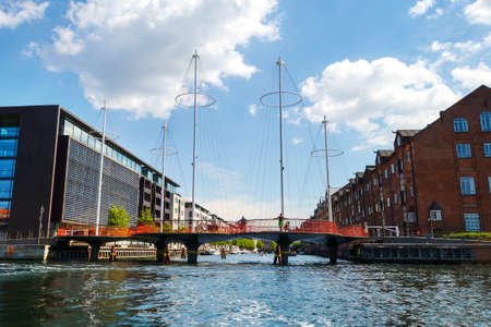 Copenhagen, Denmark - July 13, 2018. A water bridge over the canal. Architecture. City landscape. Travels.のeditorial素材