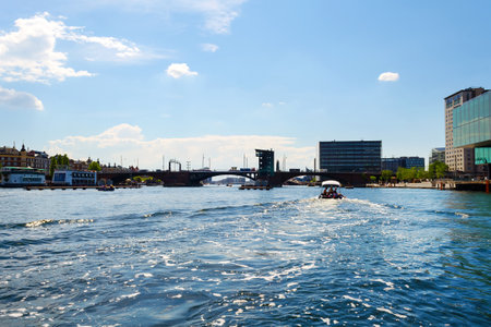 Copenhagen, Denmark - July 13, 2018. Beautiful architecture of Copenhagen on the bank of the canal. Architecture. City landscape. Travels.のeditorial素材