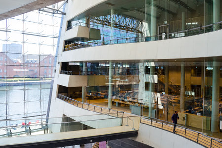 Copenhagen, Denmark - July 9, 2018. The Royal Library of Copenhagen, Black Diamond. Interior Sights Travelsのeditorial素材