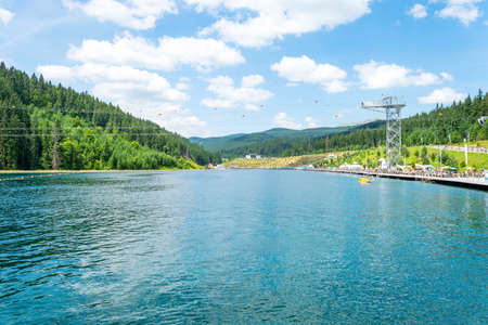 Bukovel. Ukraine. 17. July. 2021. Lake of Youth. Nice view of the mountain lake. Carpathians Summer Vacation Travelのeditorial素材