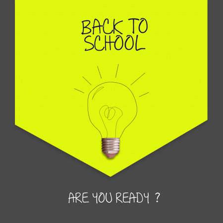 Back to school. You are ready. Light bulb on a yellow background. Square orientation. School background. Education background. Background.の写真素材