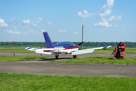 Gorodok. Ukraine. June 6, 2021. Tsuniv airfield. Training aircraft, parked at the airfield.Pilot school. Sport Extreme entertainment Transport Relaxationのeditorial素材
