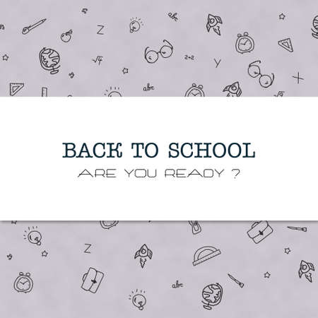 Back to school. You are ready. White background. Background with hand-drawn school supplies Square orientation. Education background. Background.の写真素材