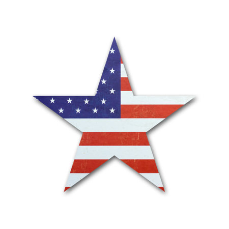 Flag of America in the form of a star. Isolated on a white background. Signs and Symbols.の写真素材