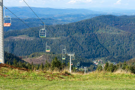 Ski lift to Mount Zakhar Berkut. Slavsko. Ukraine. Travels Relaxationの写真素材