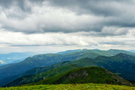 Nice mountain view, with beautiful cloudy skies. Ukraine. Carpathians.の写真素材