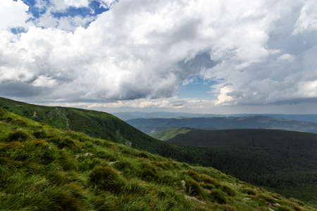 Nice mountain view, with beautiful cloudy skies. Ukraine. Carpathians.の写真素材