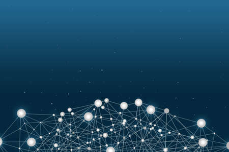 Network mesh on a dark blue background.Copy space. Computer technology background. Technologies. Background.の写真素材