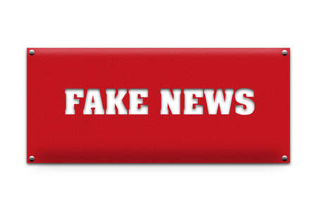Fake news. The inscription on the red plate. Isolated on a white background. Information.Technologies.の写真素材