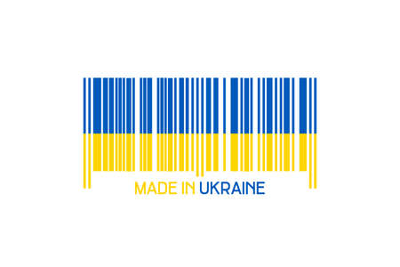 Made in Ukraine. Barcode in the form of the Ukrainian flag. Isolated on a white background. Business.の写真素材