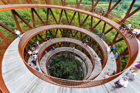 R nnede. Denmark. July 27 Camp 2019 Adventure Tower. Observation tower in the forest. View from...