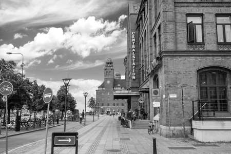 Malmo. Sweden. July 29.2019 The building of the central station. Black and white photo. Architectureのeditorial素材