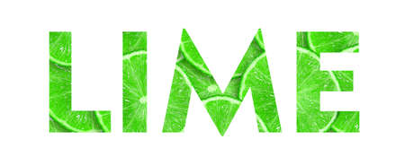 Lime, the inscription made up of letters in the form of lime. Isolated on a white background....
