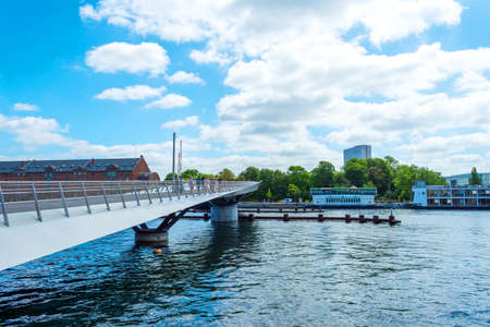 Beautiful pedestrian, bicycle bridge over the canal. Denmark. Copenhagen. Architecture Sights Travelsのeditorial素材