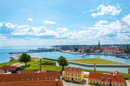 Helsingor. Denmark. 26 July. 2019. Beautiful view of Helsingor architecture. Blue cloudy sky, sunny day Denmark Landmarks Architectureのeditorial素材