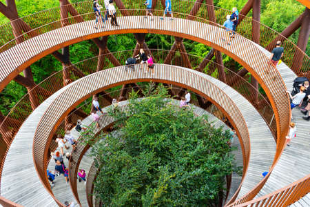 R nnede. Denmark. July 27 Camp 2019 Adventure Tower. Observation tower in the forest. View from...