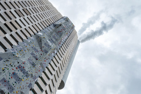 Copenhagen. Denmark. 14. September. 2021. Climbing wall. Copenhill Amager Bakke Copenhagen Denmark Sport Entertainment Sightsのeditorial素材