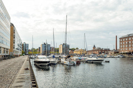 Copenhagen. Denmark. 15. September. 2021. Beautiful modern buildings on the bay in Copenhagen, Denmark. European architecture Architecture Europeのeditorial素材