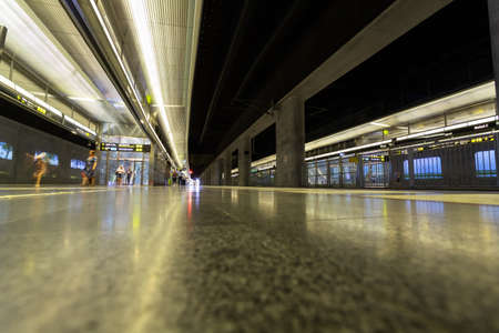 Malmo. Sweden. July 29.2019 Beautiful modern underground railway station. Transport Railway Travels