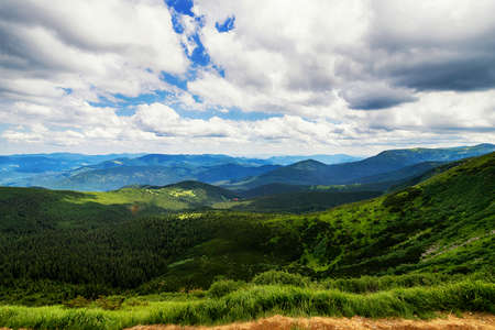 Beautiful mountain landscape with low clouds. Ukraine. Carpathians. Recreation Travelsの写真素材