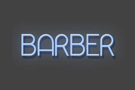 Barber, neon inscription on a gray background. Isolated. Design. Beauty and fashion. Background.の写真素材