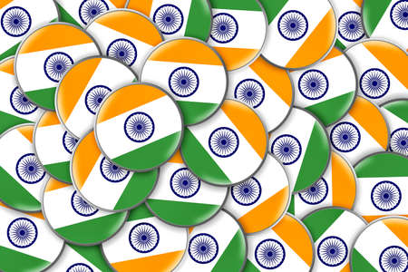 Many round badges with a flag of India. Travels. Symbols.