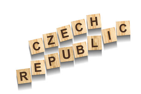 Czech Republic, word on wooden blocks. Isolated on a white background. Signs and Symbols.の写真素材