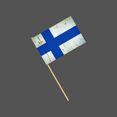 Finland grunge flag on a stick. Isolated on a gray background. Design element. Signs and Symbols. Flags.の写真素材