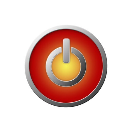 Red power button isolated on white background. 3D illustration. Design element. Object.