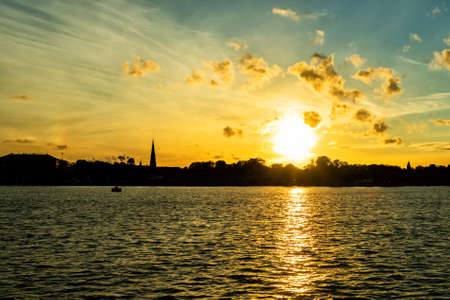 Beautiful silhouettes of buildings at sunset. Copenhagen. Denmark. European architecture. Architecture.の写真素材