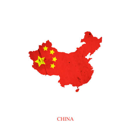 China flag in the form of a map of China. Isolated on a white backgroundの写真素材