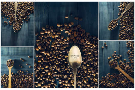 Collage of coffee. Collage of different photos of coffee.の写真素材