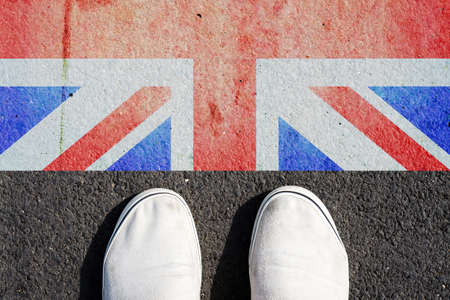 Sneakers and England flag. View from above. Travels.の写真素材