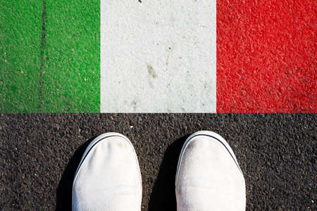 Sneakers and Italy flag. View from above. Travels.の写真素材