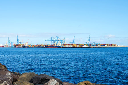 Gran Canaria Spain. December 2, 2018. View of the cargo port of Grand Canaria. Transport. Shipping. Travelsのeditorial素材
